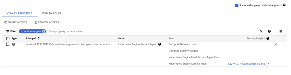 GKE default service account in Google Cloud Console