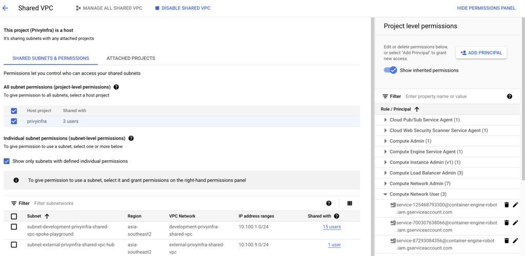 Service account permissions on Shared VPC