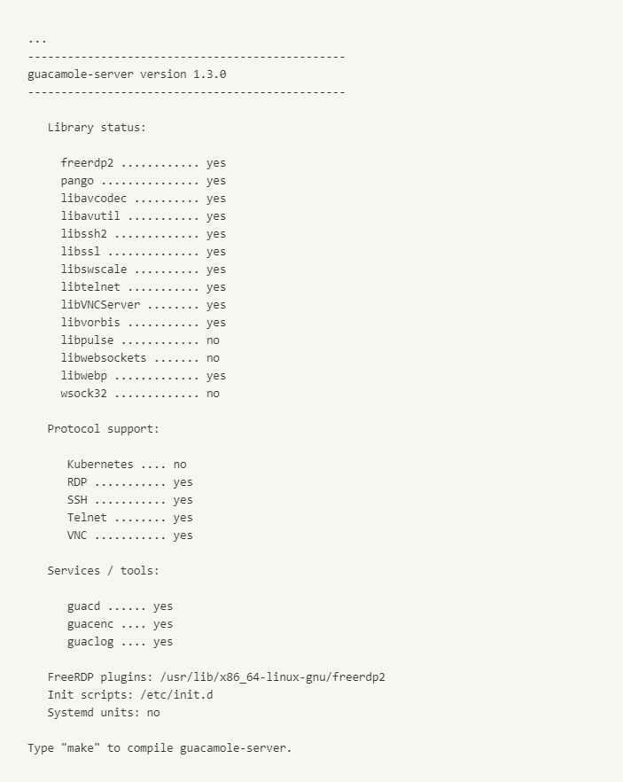 Apache Guacamole server configuration output