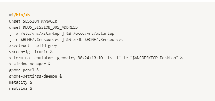 VNC xstartup configuration file contents