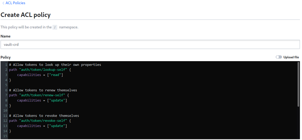Vault-CRD ACL policy configuration
